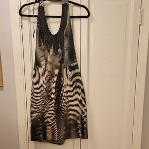 Black Halo Black and Cream Beaded Halter Mini Dress